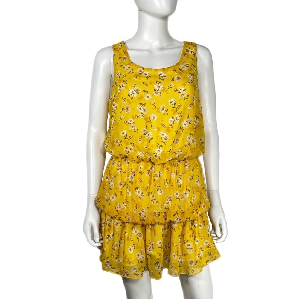 Forever 21 Yellow Floral Print Bubble Tiered Sleeveless Mini Dress